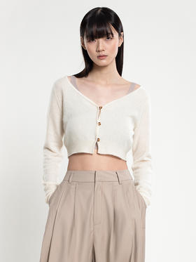 2022新款拉毛丝羊绒12针单股绊扣短款开衫