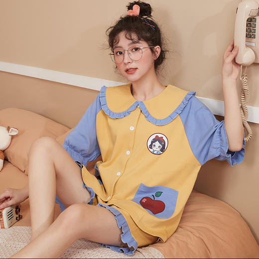 BABY YEON 简约开衫短裤睡衣女网红ins蝴蝶结甜美居家可外穿家居服代发 商品图3