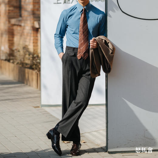 Merino Brothers 四经四纬澳洲美丽诺羊毛碳灰色意式工艺直筒裤 商品图5