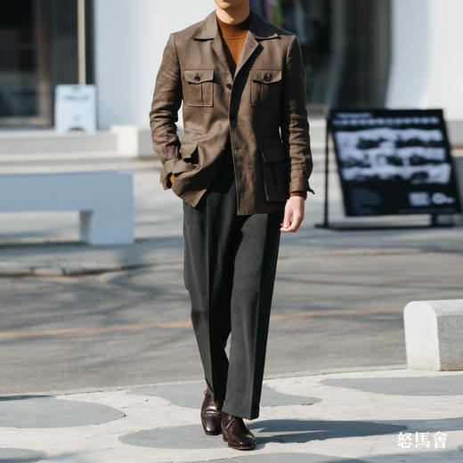 Merino Brothers 四经四纬澳洲美丽诺羊毛碳灰色意式工艺直筒裤 商品图7