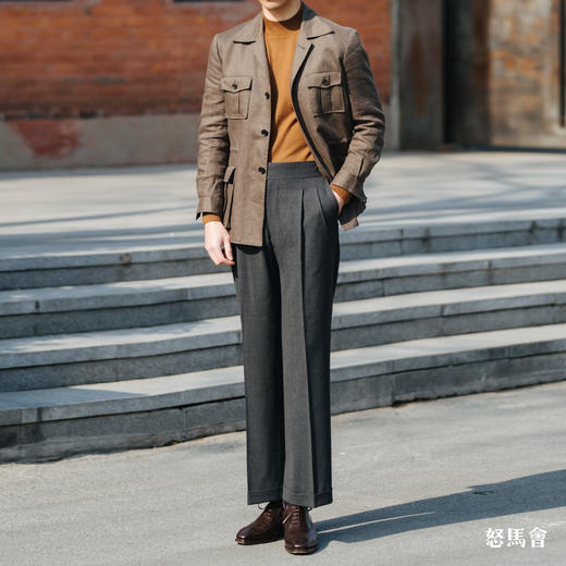 Merino Brothers 四经四纬澳洲美丽诺羊毛碳灰色意式工艺直筒裤 商品图8