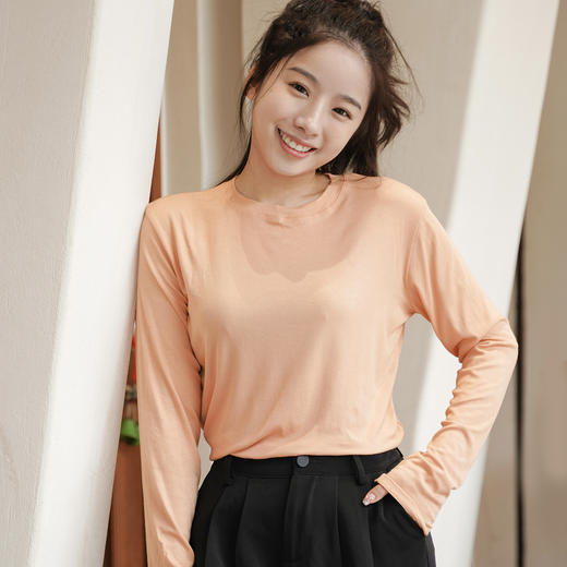 【优衣库代工厂  入秋必备的纯色T恤】升级款HALVIN DIARY纯棉长袖T恤 设计师联合打造 莫兰蒂色系 纯正新疆棉 商品图0