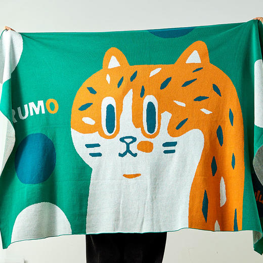 【幸运土猫】超级大猫lulu如茉家居休闲盖毯绿色披巾全棉针织提花原创设计 商品图5