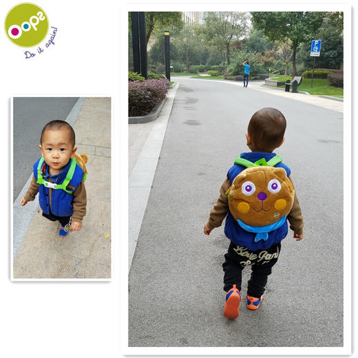瑞士Oops儿童防走失背包 可爱卡通 婴幼儿园宝宝双肩小书包带牵引绳 1岁2-3-4-5岁 大熊 商品图3