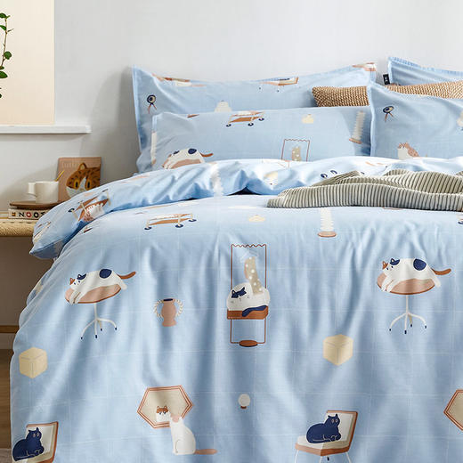 【幸运土猫】宅中喵如茉全棉纯棉猫三四件套件柔软被套原创设计 商品图0