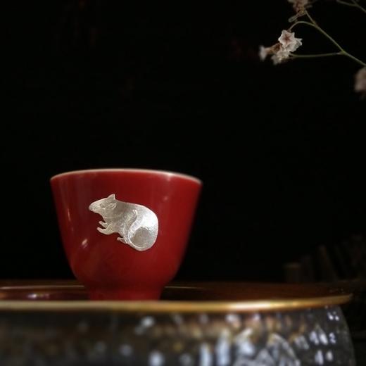 华艺银坊 银鼠送福系列贴银套装茶具礼品 景德镇陶瓷 纯银990 商品图1