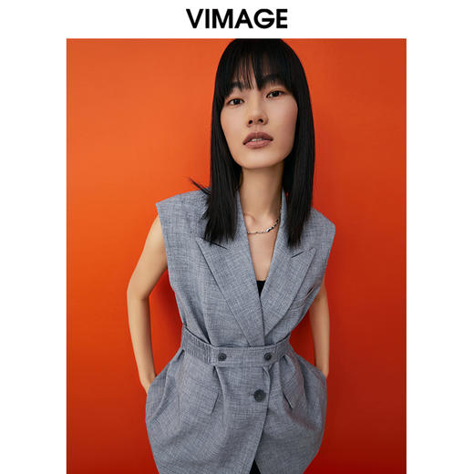 VIMAGE/纬漫纪春季新款外套束腰修身无袖风衣女中长款V1704305 商品图3