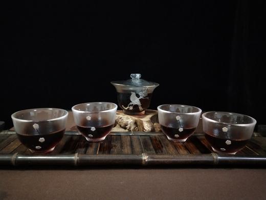 华艺银坊 踏梅五件套 家用会客茶杯 办公室会客茶杯 水晶无铅玻璃杯 加纯银990 商品图0