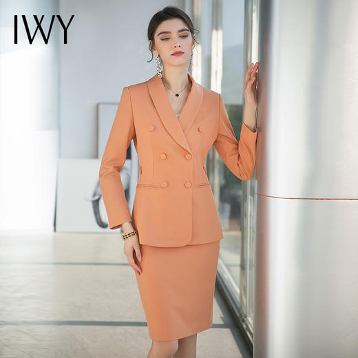IWY/橘色高端名媛职业装气质女神范套装裙女收腰显瘦橙色西服面试正装 CPS1490 商品图2