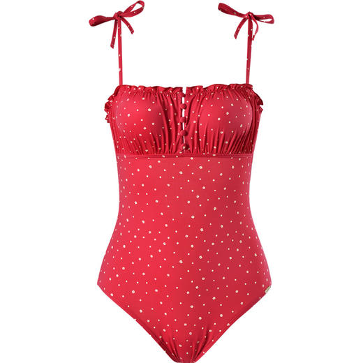 sisia2022新款泳衣女泡温泉性感红色复古波点显瘦连体泳衣ins风 商品图4