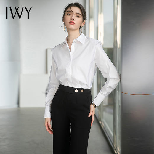 IWY/高端职业套装衬衫女设计感小众垫肩白衬衣 B460 商品图2