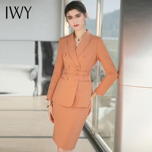 IWY/橘色高端名媛职业装气质女神范套装裙女收腰显瘦橙色西服面试正装 CPS1490 商品图0