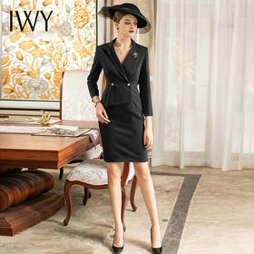 IWY/黑色女职业气质黑色假两件长袖西装连衣裙Q520—B