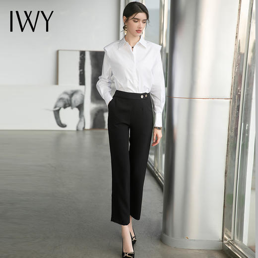 IWY/高端职业套装衬衫女设计感小众垫肩白衬衣 B460 商品图1