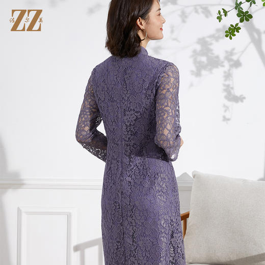 佐尔美春夏新款 蕾丝镂空9分袖收腰绣花连衣裙中长E13LL36 商品图4