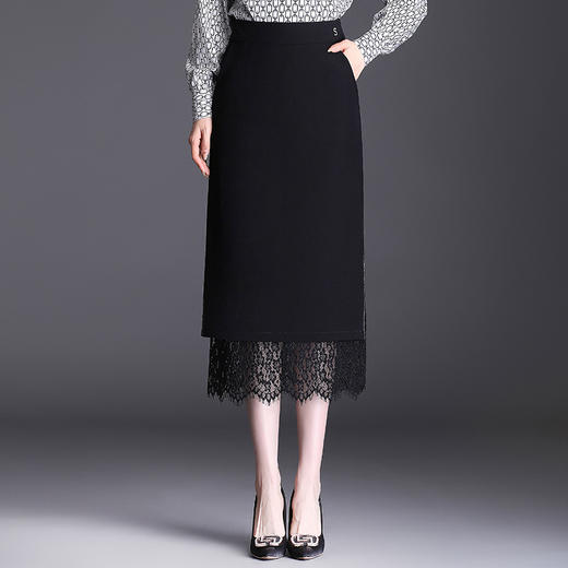 高腰显瘦包臀裙垂感开叉蕾丝花边裙 TY2133 商品图1