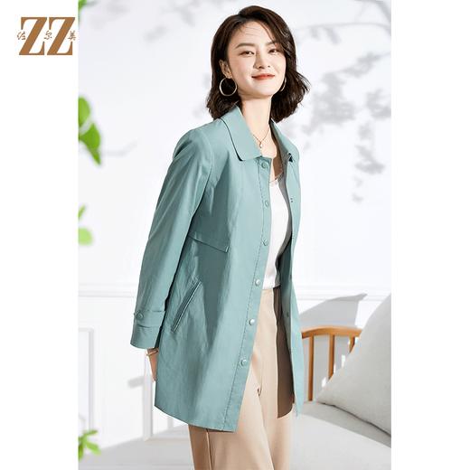 佐尔美2022春季新款气质短款休闲百搭绿色红色中长风衣E13FZ40 商品图2