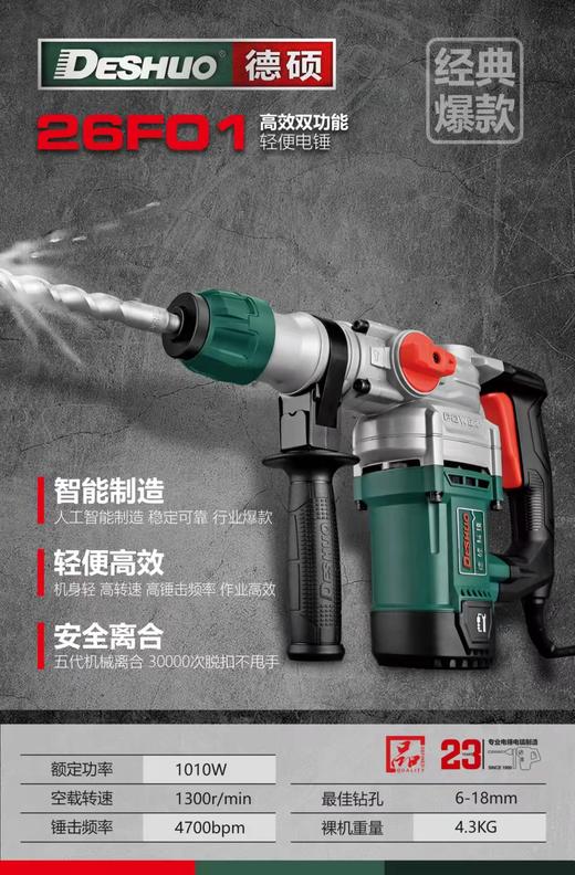 德硕26F01双功能电锤（1010W） 商品图1