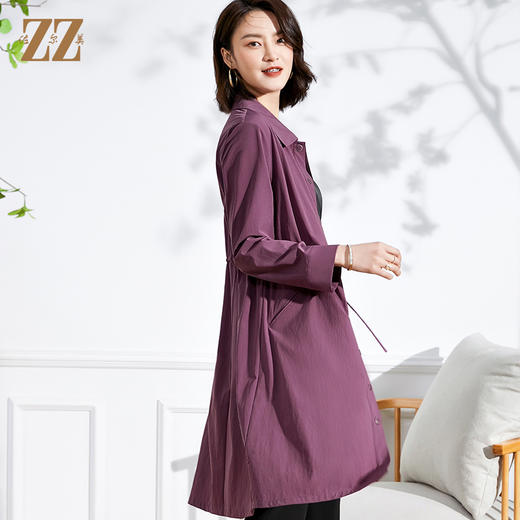 佐尔美2022 春夏新款 紫色卡其色长风衣大衣外套女E11FC19 商品图2