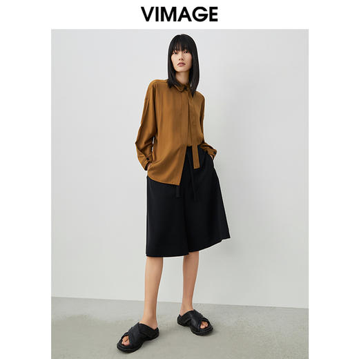 VIMAGE/纬漫纪夏季新款通勤百搭阔腿裤纯色简约A版短裤女裤V1705317 商品图1