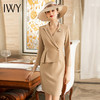 IWY/卡其色女职业气质黑色假两件长袖西装连衣裙Q520-K 商品缩略图0