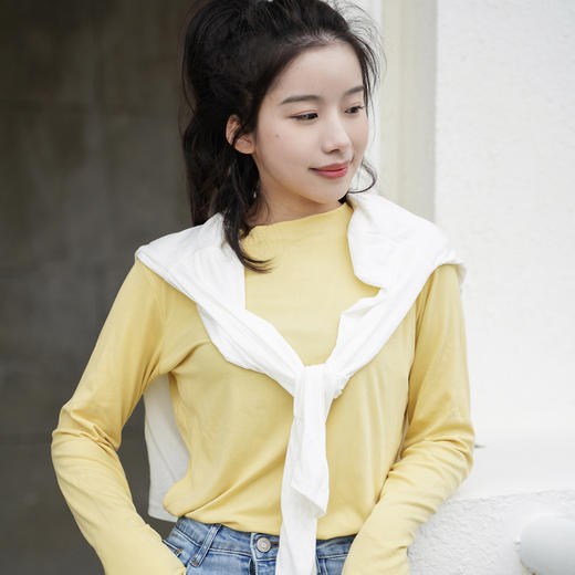 【优衣库代工厂  入秋必备的纯色T恤】升级款HALVIN DIARY纯棉长袖T恤 设计师联合打造 莫兰蒂色系 纯正新疆棉 商品图4