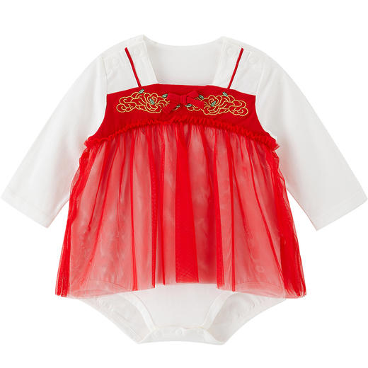 英氏女宝22款唐装汉服国风新年装婴幼儿连体三角蛤衣YZJNJ32003A 商品图5