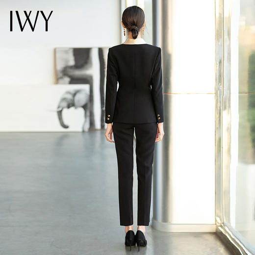 IWY/高级感时装气质接黑色拼香槟色醋酸西装外套女职业西服套装CP1471 商品图3