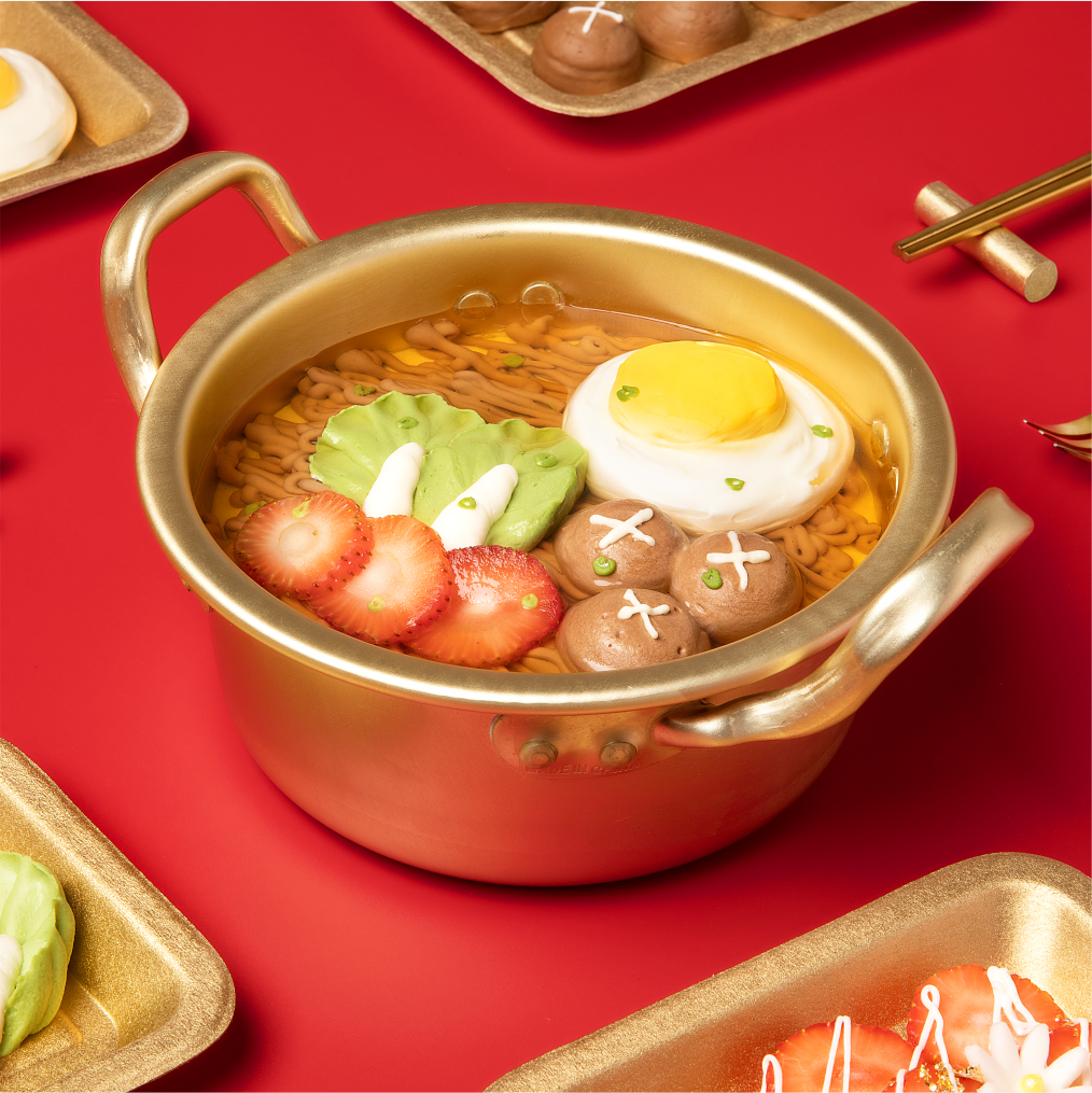 开锅啦!首创奶茶火锅蛋糕（锅里配菜都能吃，配金勺子 + 一套铁锅，4人食用）