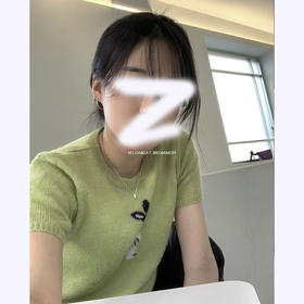 【夏季圆领半袖毛衣T恤】绿色小兔子提花短袖毛衣女春季新款设计感泡泡袖甜辣针织上衣