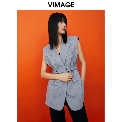 VIMAGE/纬漫纪春季新款外套束腰修身无袖风衣女中长款V1704305 商品图2