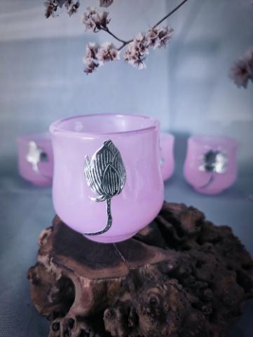 华艺银坊 绽放系列 粉玉瓷茶杯 纯银990 商品图2