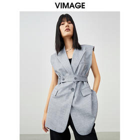 VIMAGE/纬漫纪春季新款外套束腰修身无袖风衣女中长款V1704305
