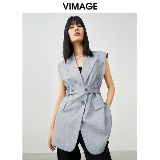 VIMAGE/纬漫纪春季新款外套束腰修身无袖风衣女中长款V1704305 商品图0
