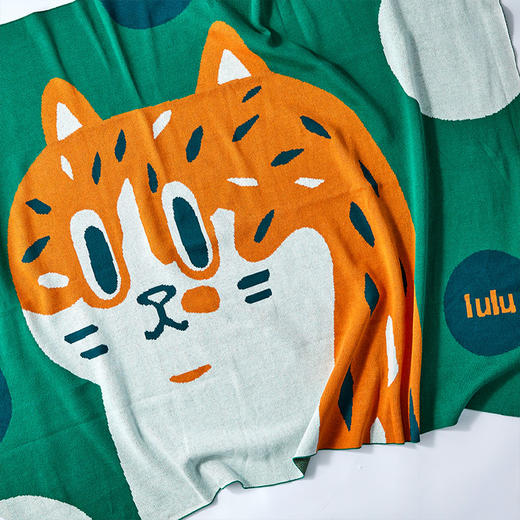 【幸运土猫】超级大猫lulu如茉家居休闲盖毯绿色披巾全棉针织提花原创设计 商品图4