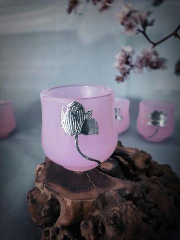 华艺银坊 绽放系列 粉玉瓷茶杯 纯银990 商品图3