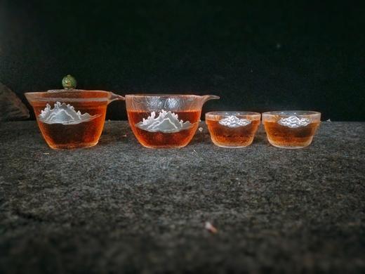 华艺银坊 观山四件套 可单选  家用会客茶具 办公室会客茶具 水晶无铅玻璃杯 纯银990 商品图2