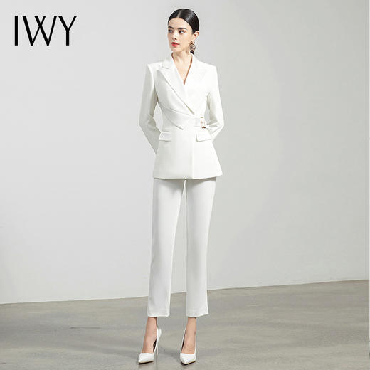 IWY/白色修身显瘦西装套装女设计感西服外套简约白色职业装主持人正装  CP1368 商品图1
