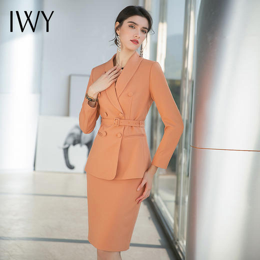 IWY/橘色高端名媛职业装气质女神范套装裙女收腰显瘦橙色西服面试正装 CPS1490 商品图1