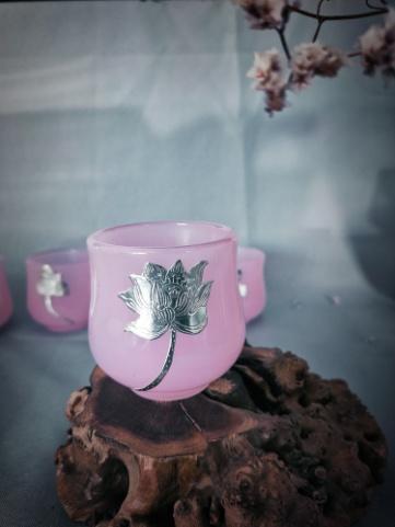 华艺银坊 绽放系列 粉玉瓷茶杯 纯银990 商品图6