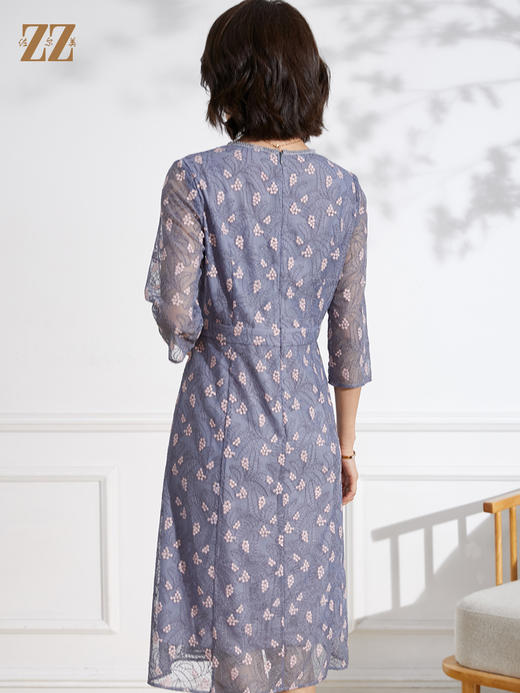 佐尔美春夏新款 蕾丝镂空收腰绣花连衣裙中长E11LL34 商品图4