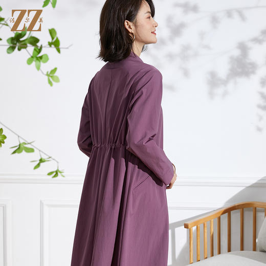 佐尔美2022 春夏新款 紫色卡其色长风衣大衣外套女E11FC19 商品图4