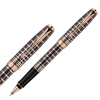 派克卓尔巧克力格子纹玫瑰金夹宝珠笔 商品图4