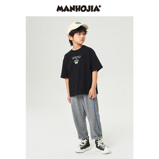  漫画家潮牌童装儿童裤子春夏新品双色绷缝线薄款针织九分萝卜裤 商品图1