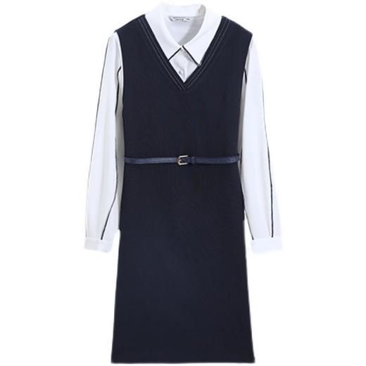 JH8001 2022年春季新款韩版衬衫马甲连衣裙套装女腰带收腰两件套 商品图2