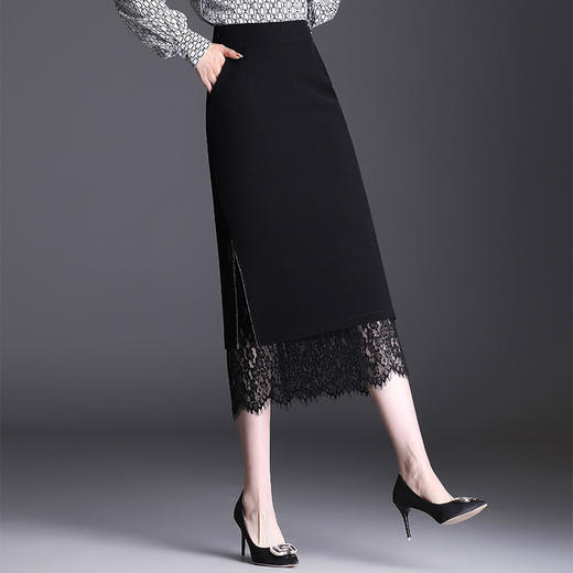 高腰显瘦包臀裙垂感开叉蕾丝花边裙 TY2133 商品图0