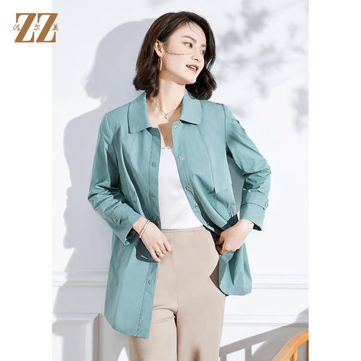 佐尔美2022春季新款气质短款休闲百搭绿色红色中长风衣E13FZ40 商品图3