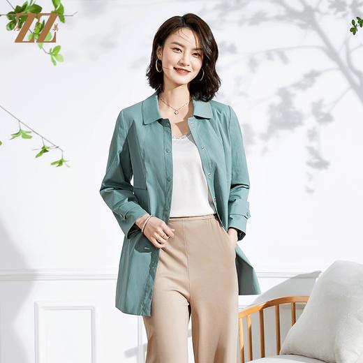 佐尔美2022春季新款气质短款休闲百搭绿色红色中长风衣E13FZ40 商品图0