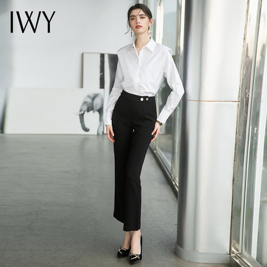 IWY/高端职业套装衬衫女设计感小众垫肩白衬衣 B460 商品图0