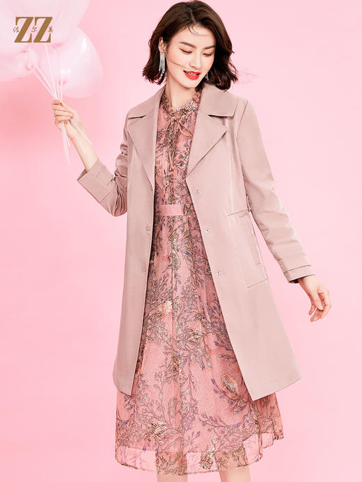 佐尔美2022 春夏新款 蓝色粉色中长款风衣大衣外套女 E11FZ08 商品图2